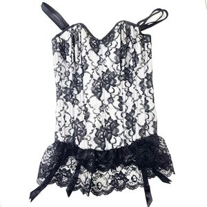FREDERICK'S OF HOLLYWOOD White and Black Lace Corset Sz S